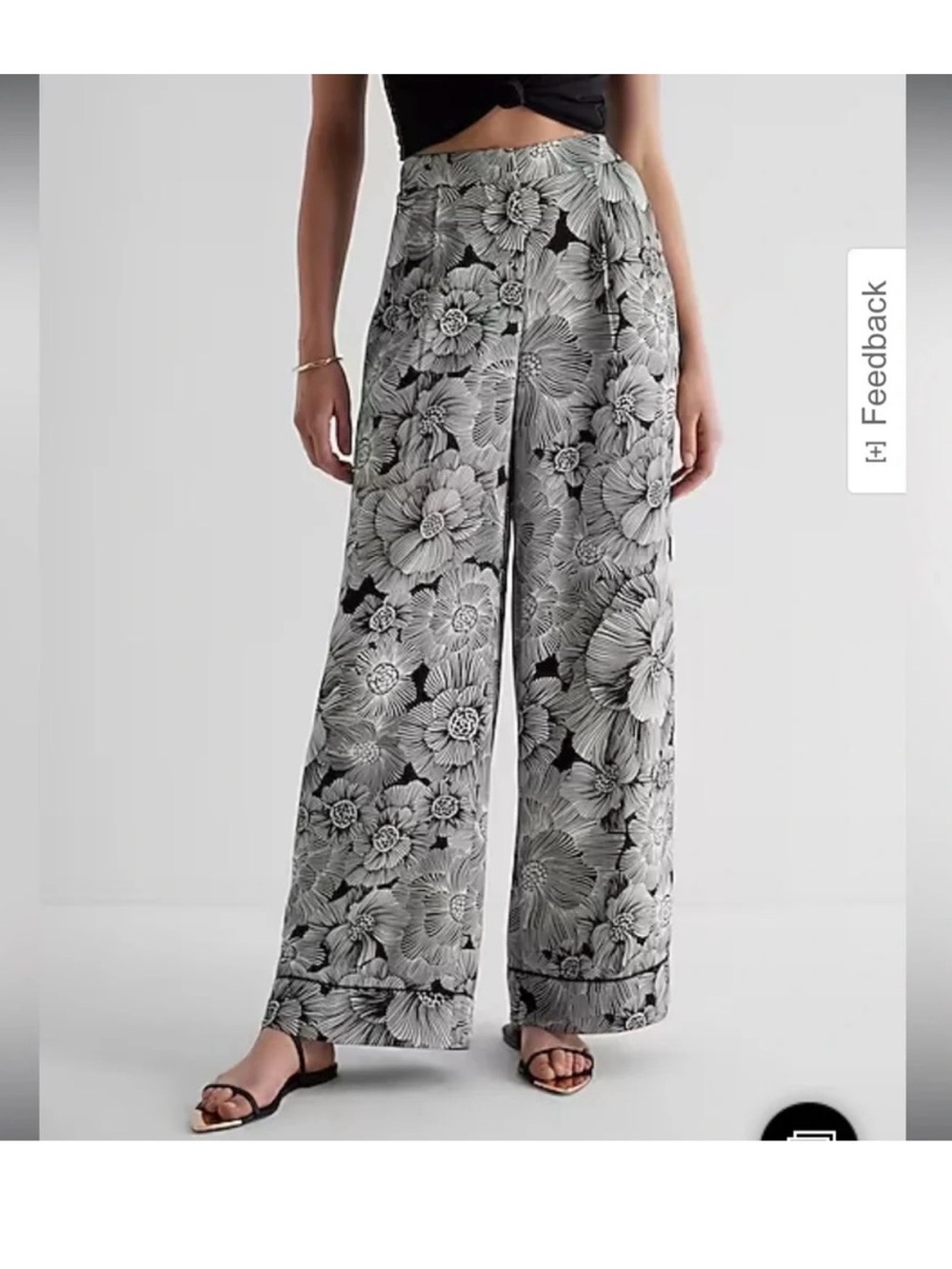 Express Black & White Floral Wide-Leg Pants